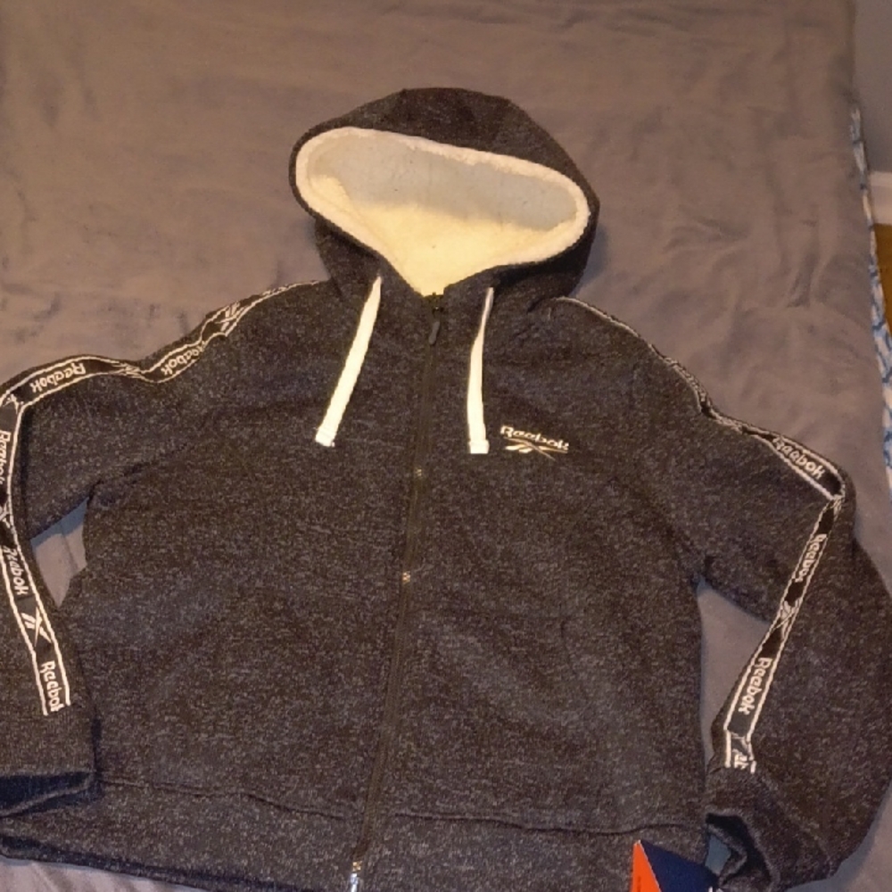 Reebok Black and Cream Fleece Jacket